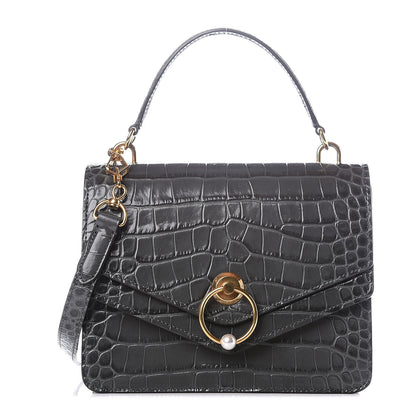 Mulberry Calfskin Crocodile Embossed Medium Harlow Satchel Dark Grey 1 of 12