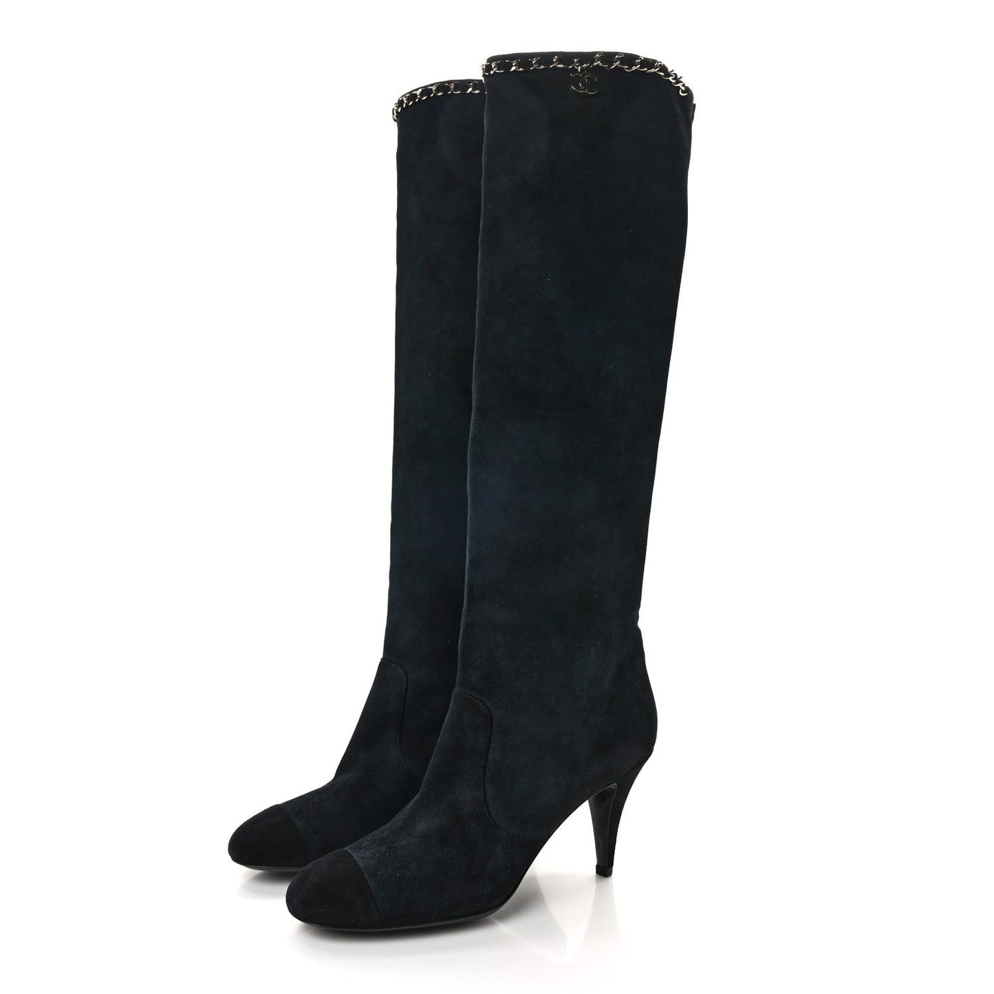 Suede Cap Toe Chain Boots 39.5 Black