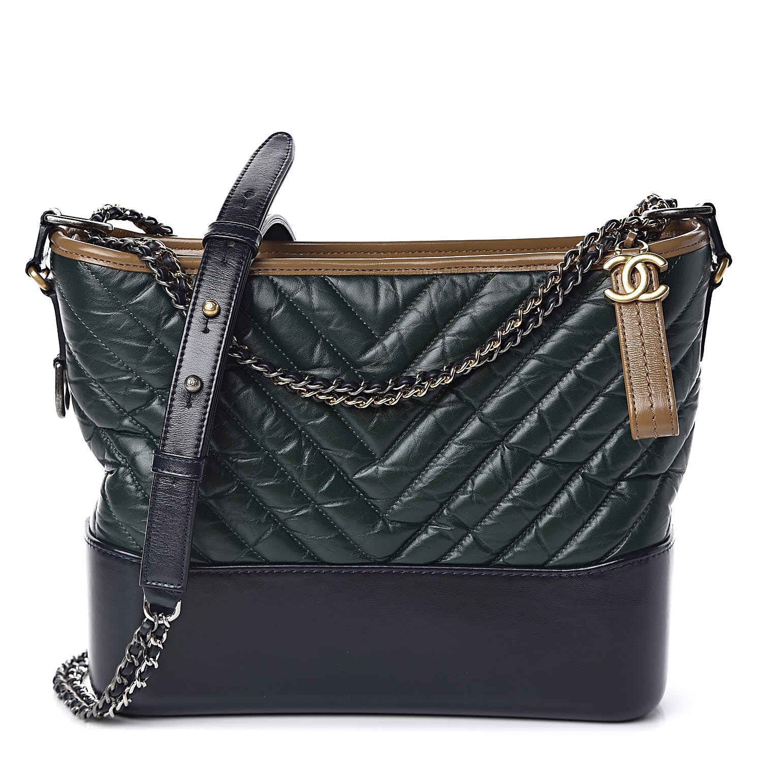 Chanel Aged Calfskin Chevron Quilted Medium Gabrielle Hobo Green Black 1 of 10