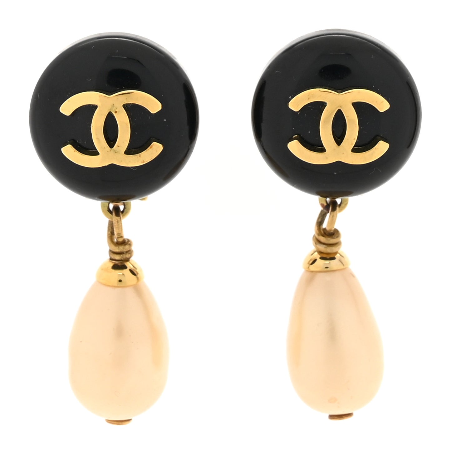 Resin Pearl CC Drop Clip On Earrings Gold Black White