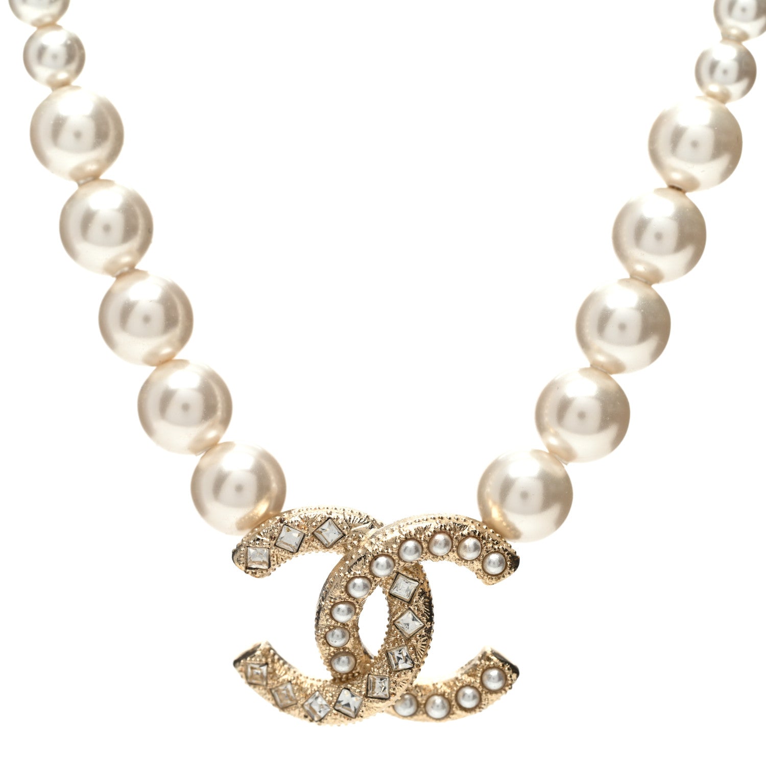 Chanel Pearl Crystal CC Necklace Gold 1 of 6