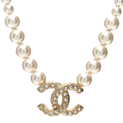 Chanel Pearl Crystal CC Necklace Gold 1 of 6
