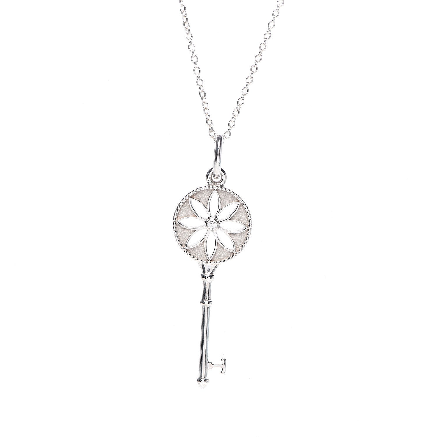 Tiffany Sterling Silver Diamond Small Daisy Key Pendant Necklace 3 of 7