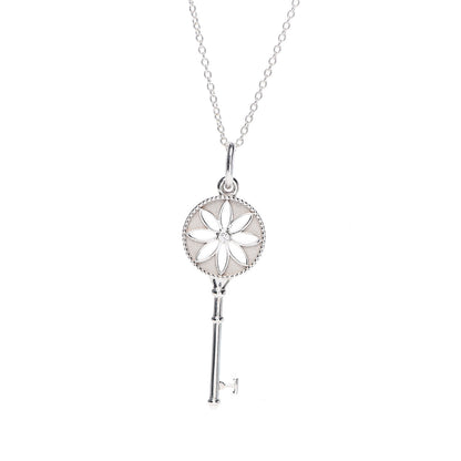 Tiffany Sterling Silver Diamond Small Daisy Key Pendant Necklace 3 of 7