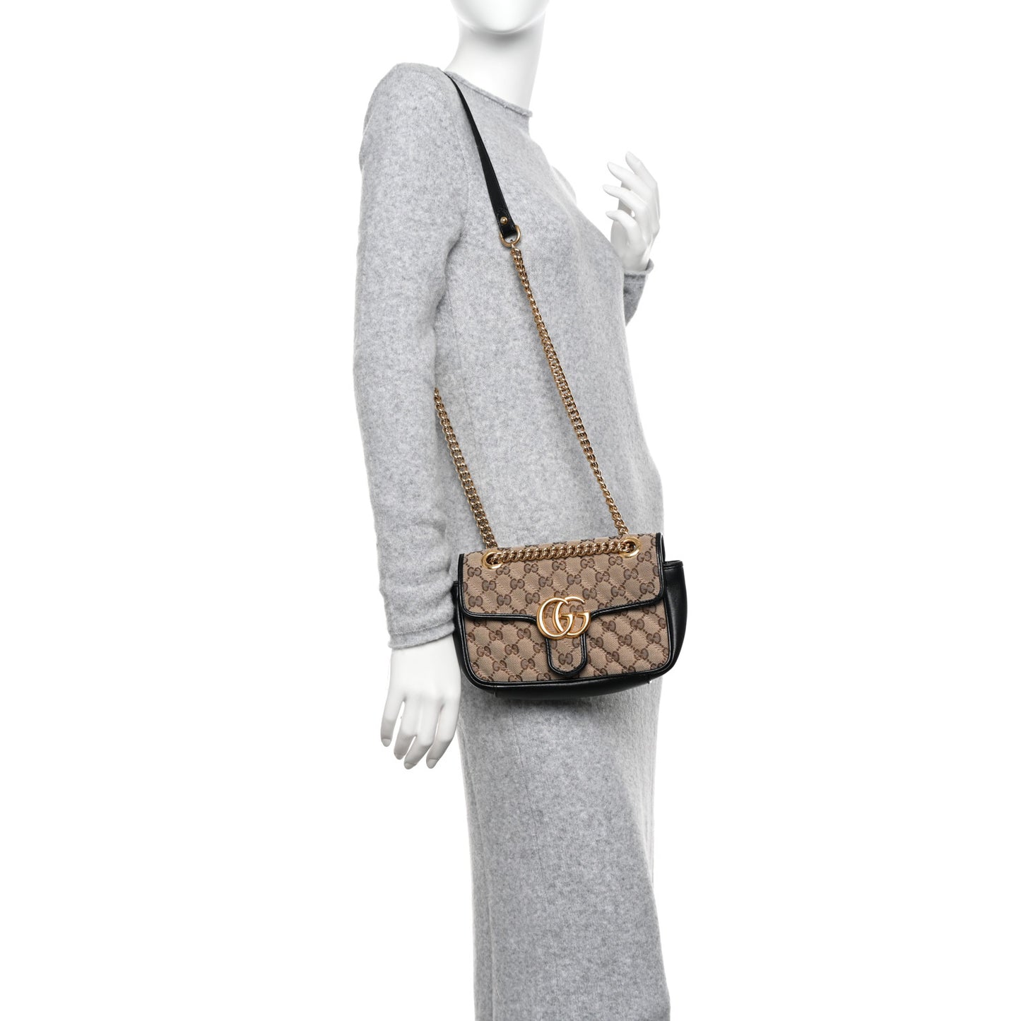 Monogram Matelasse Diagonal Mini GG Marmont Shoulder Bag Beige Black