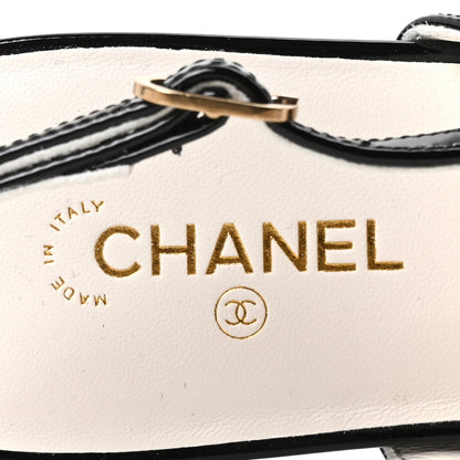 Chanel Lambskin Patent Calfskin CC Square Toe Slingbacks 39 White Black 8 of 10