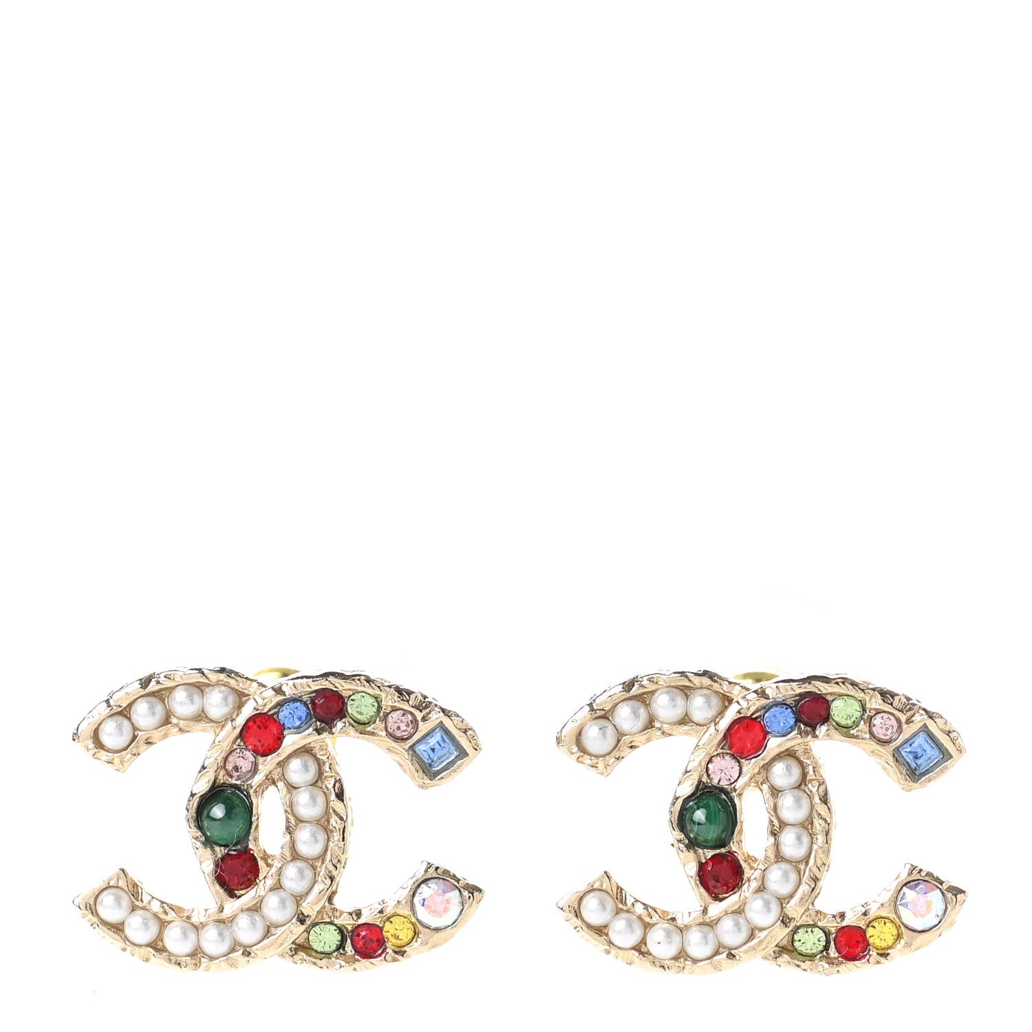 Chanel Pearl Crystal CC Earrings Gold Multicolor 1 of 5