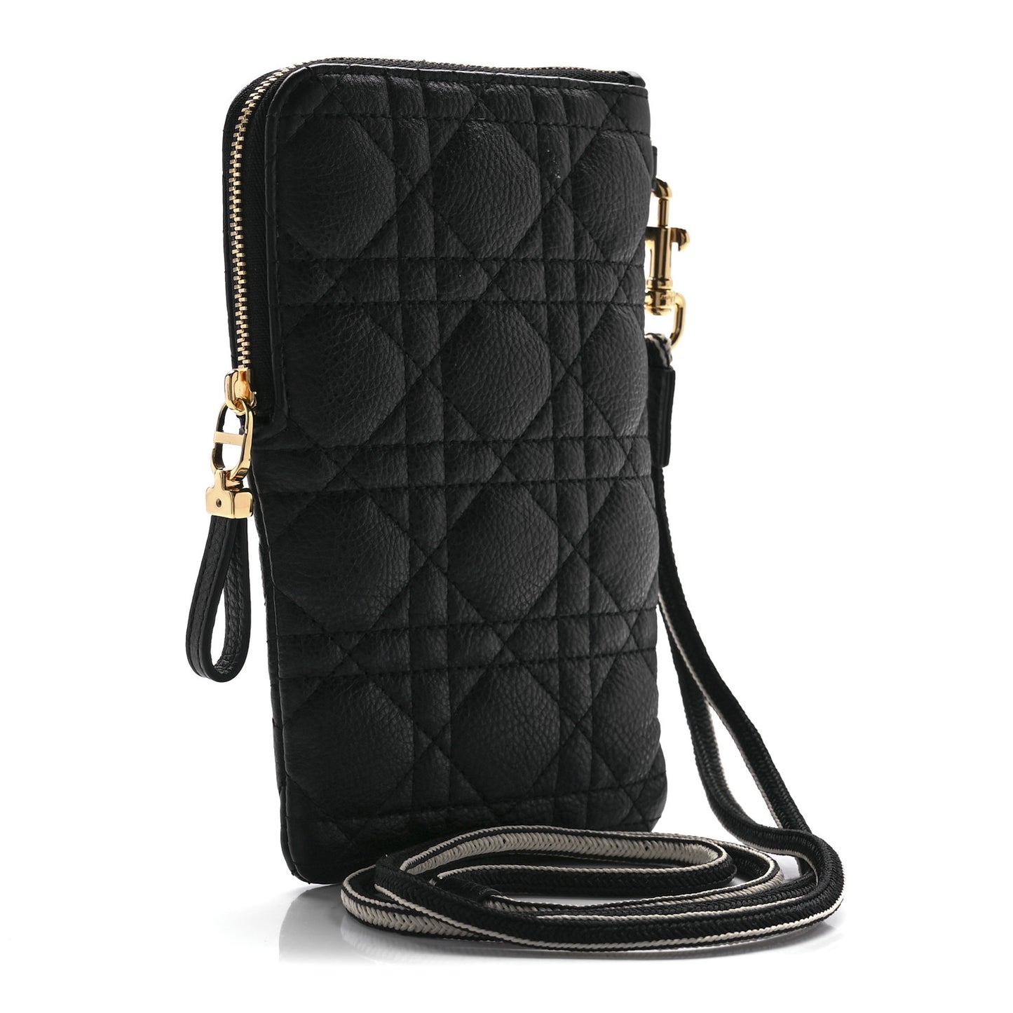 Supple Calfskin Cannage Caro Multifunctional Pouch Black