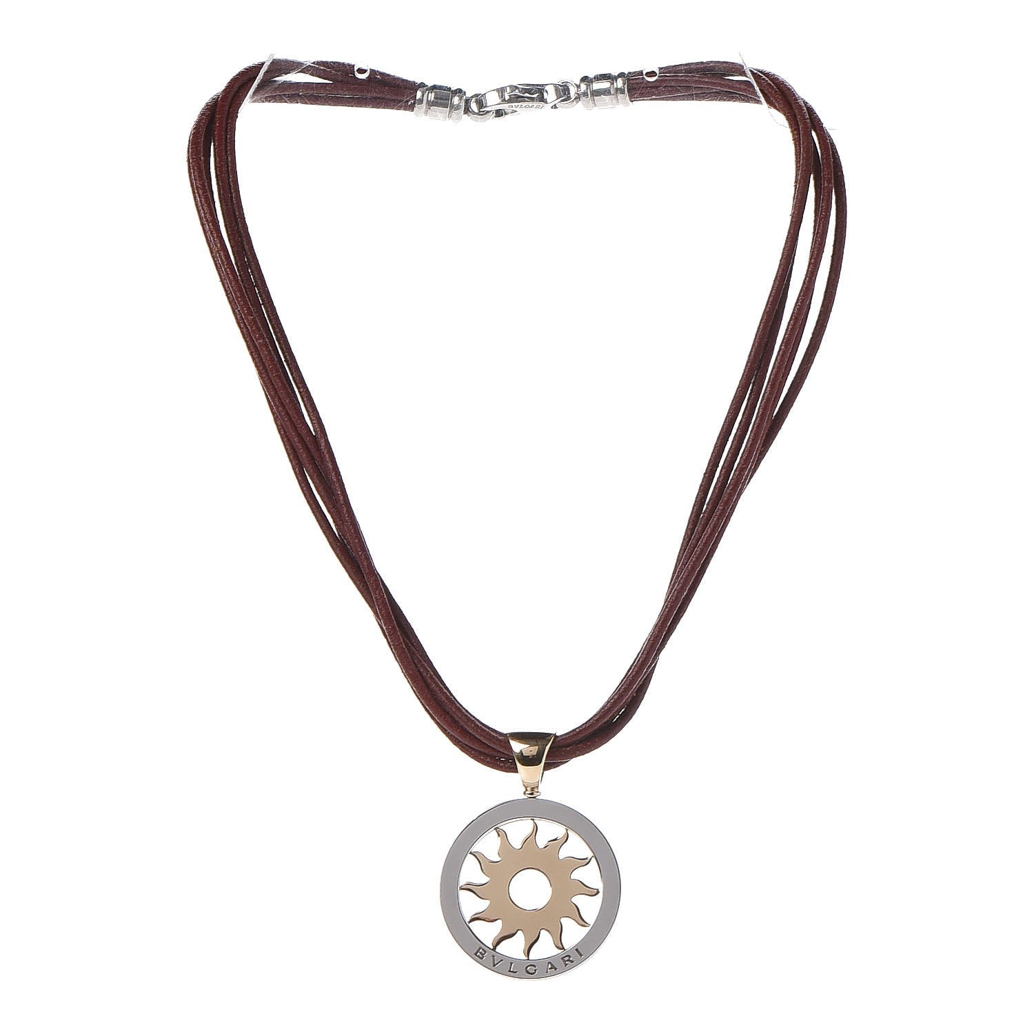 Bulgari 18K Yellow Gold Stainless Steel Tondo Sun Pendant Necklace 3 of 8
