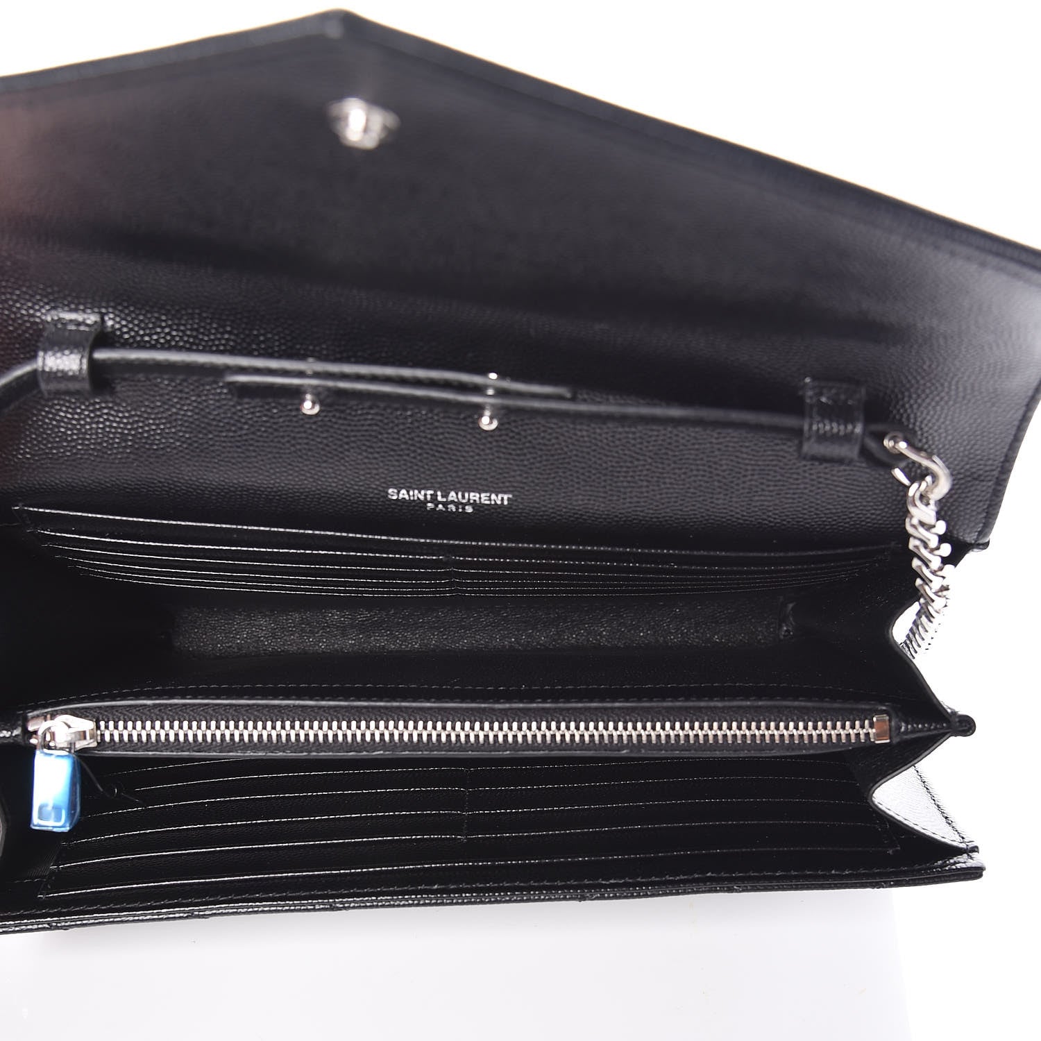 Saint Laurent Grain De Poudre Matelasse Chevron Monogram Chain Wallet Black 5 of 8