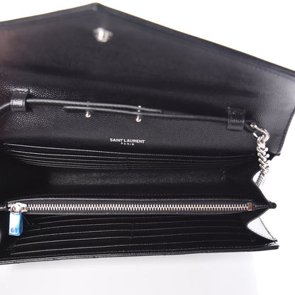 Saint Laurent Grain De Poudre Matelasse Chevron Monogram Chain Wallet Black 5 of 8