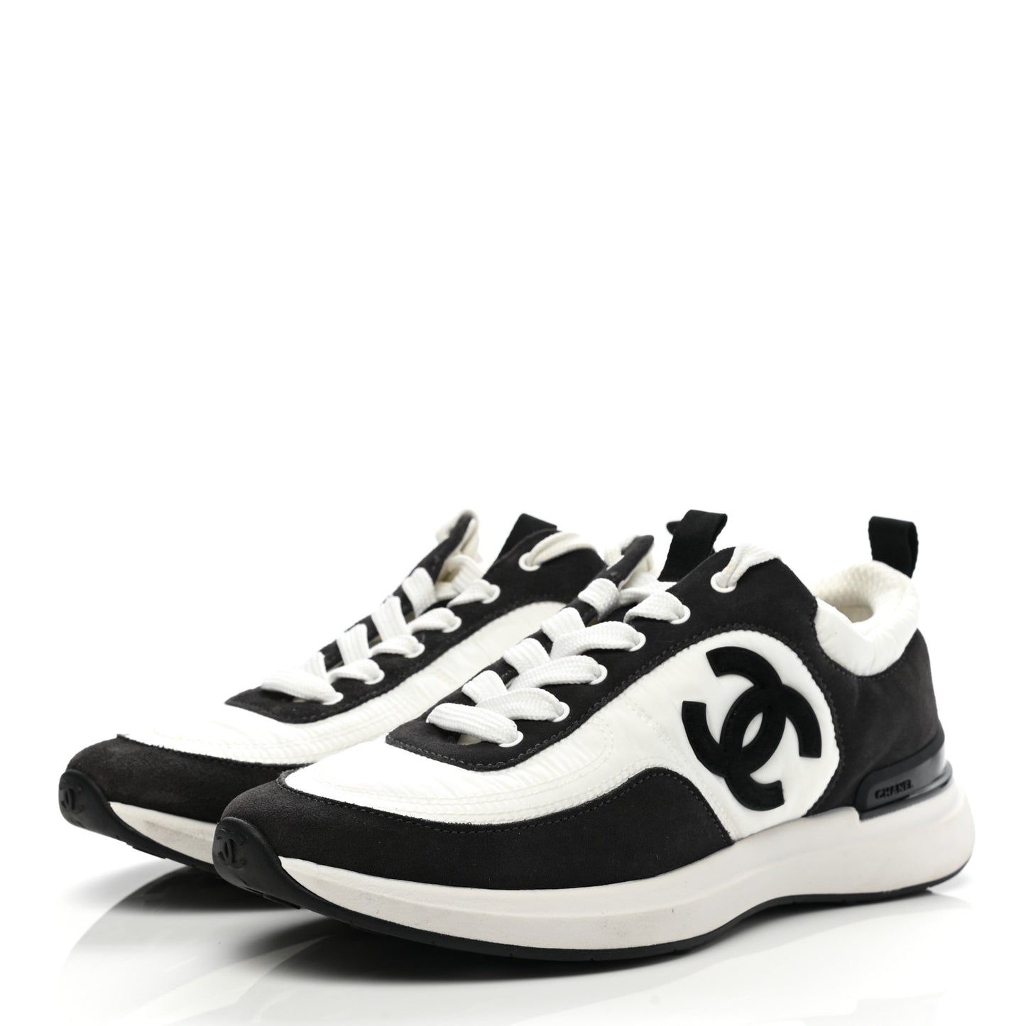 Nylon Suede Calfskin CC Sneakers 37.5 White Dark Grey