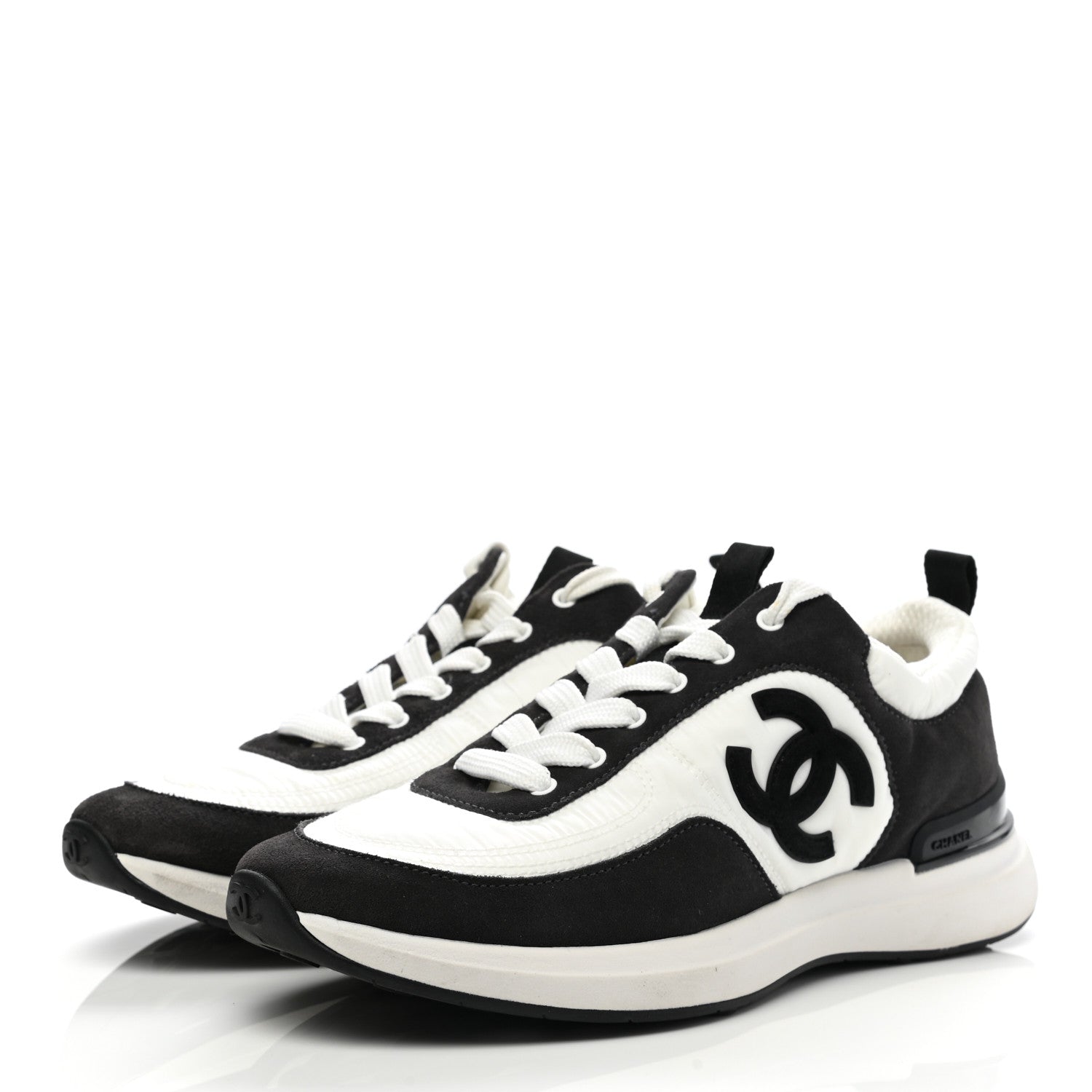 Chanel Nylon Suede Calfskin CC Sneakers 37.5 White Dark Grey 3 of 10