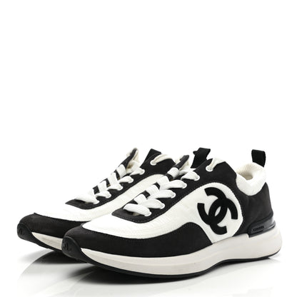 Chanel Nylon Suede Calfskin CC Sneakers 37.5 White Dark Grey 3 of 10