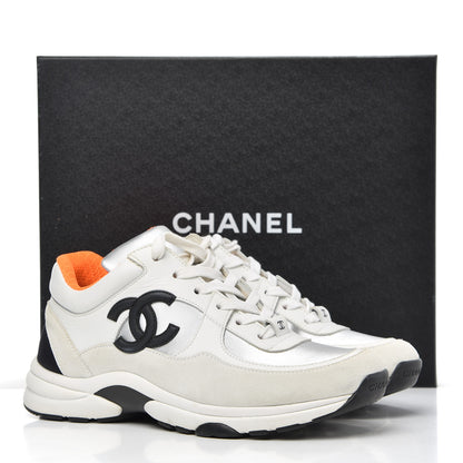 Chanel Nylon Calfskin Suede CC Womens Sneakers 37 White Orange 15 of 15
