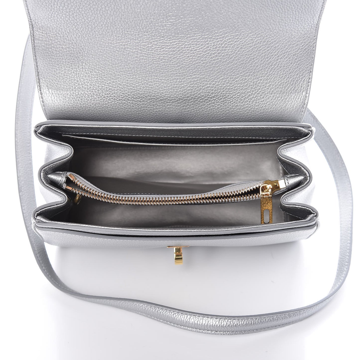 Laminated Grained Calfskin Small 16 Top Handle Bag Silver