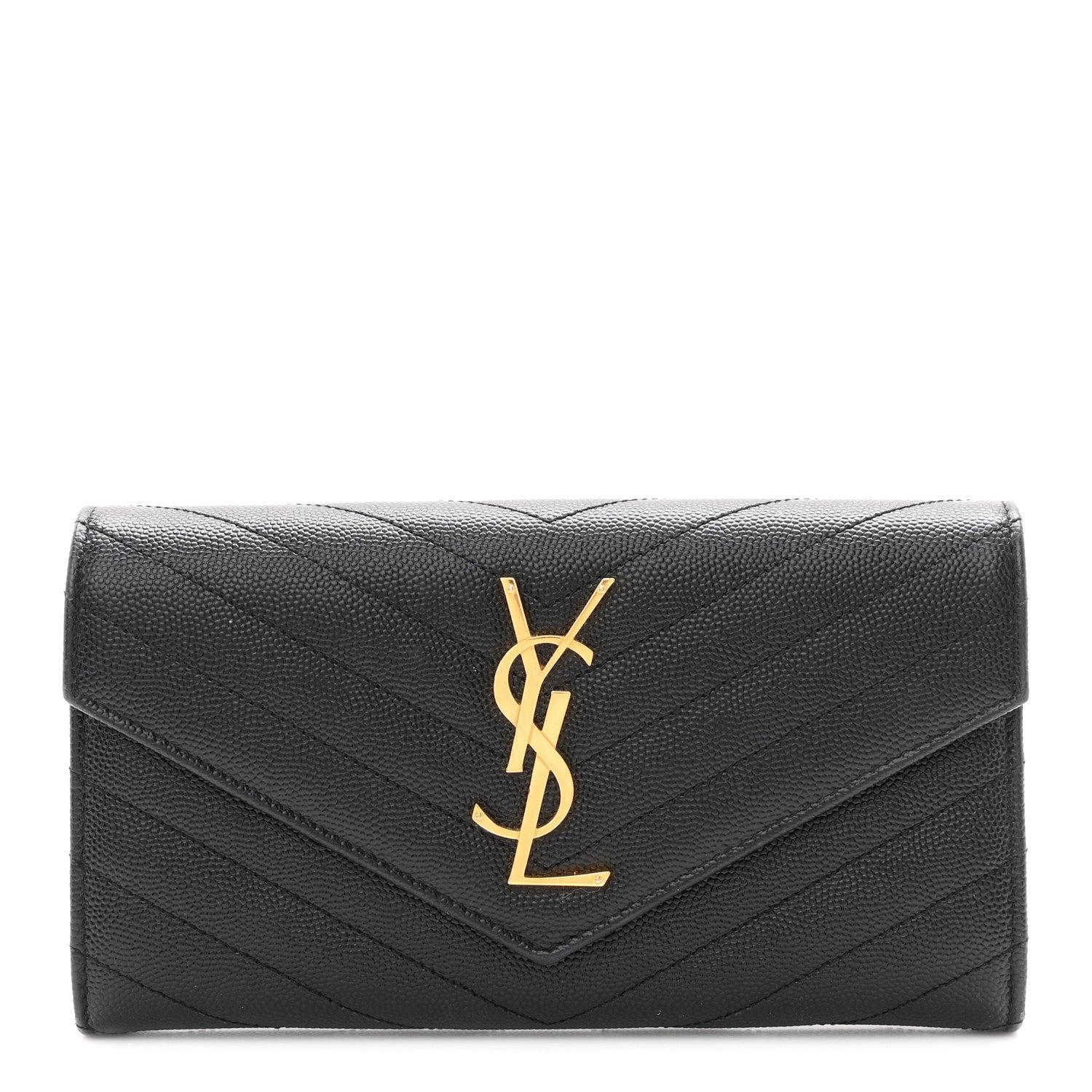 Saint Laurent Grain De Poudre Matelasse Chevron Monogram Flap Wallet Black 1 of 8