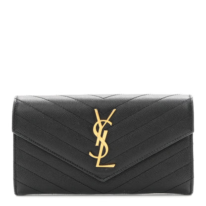 Saint Laurent Grain De Poudre Matelasse Chevron Monogram Flap Wallet Black 1 of 8