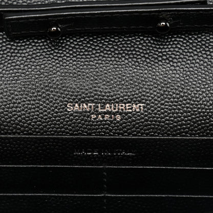 Saint Laurent Grain De Poudre Matelasse Chevron Monogram Monochrome Chain Wallet Black 6 of 12