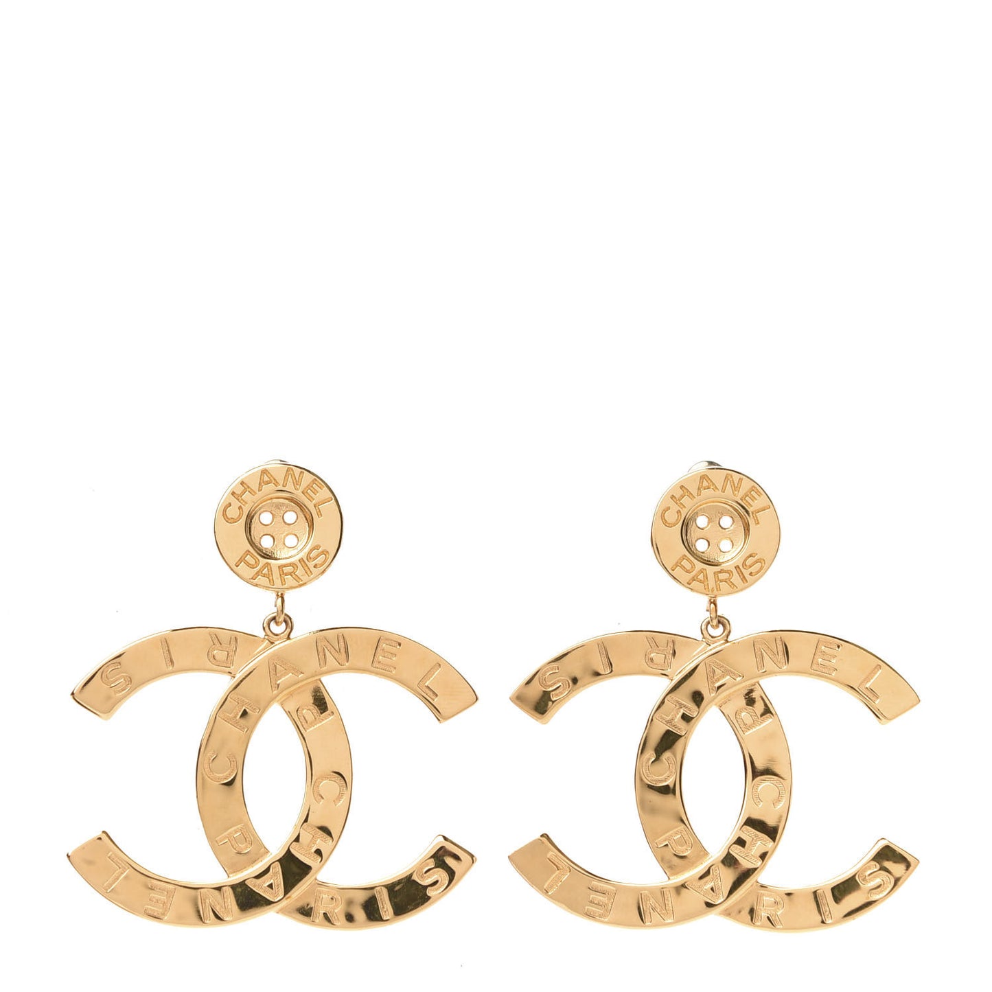 Metal Large Paris Button Earrings Gold