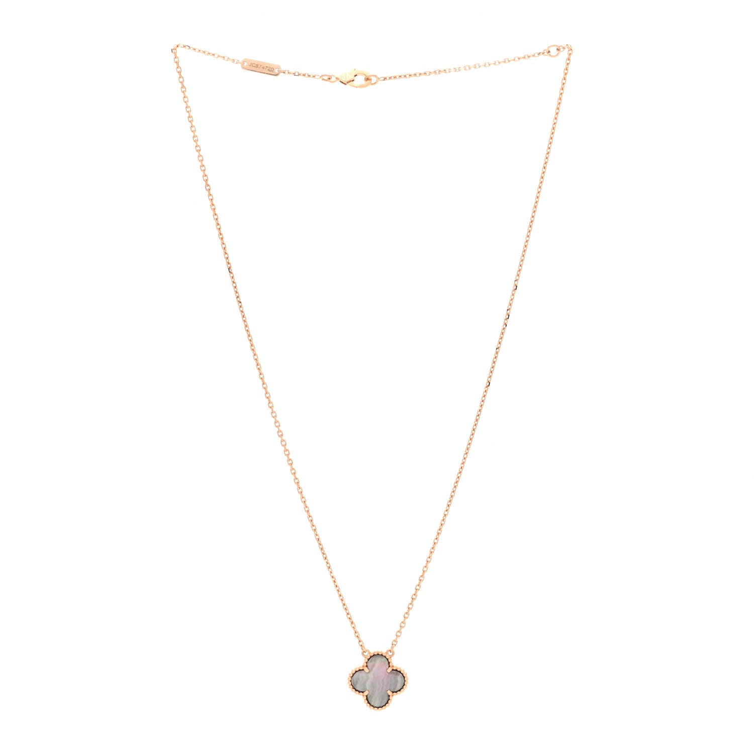 Van Cleef & Arpels 18K Rose Gold Gray Mother of Pearl Vintage Alhambra Pendant Necklace 3 of 4