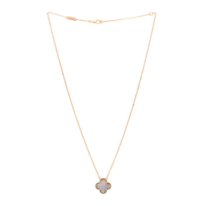 Van Cleef & Arpels 18K Rose Gold Gray Mother of Pearl Vintage Alhambra Pendant Necklace 3 of 4