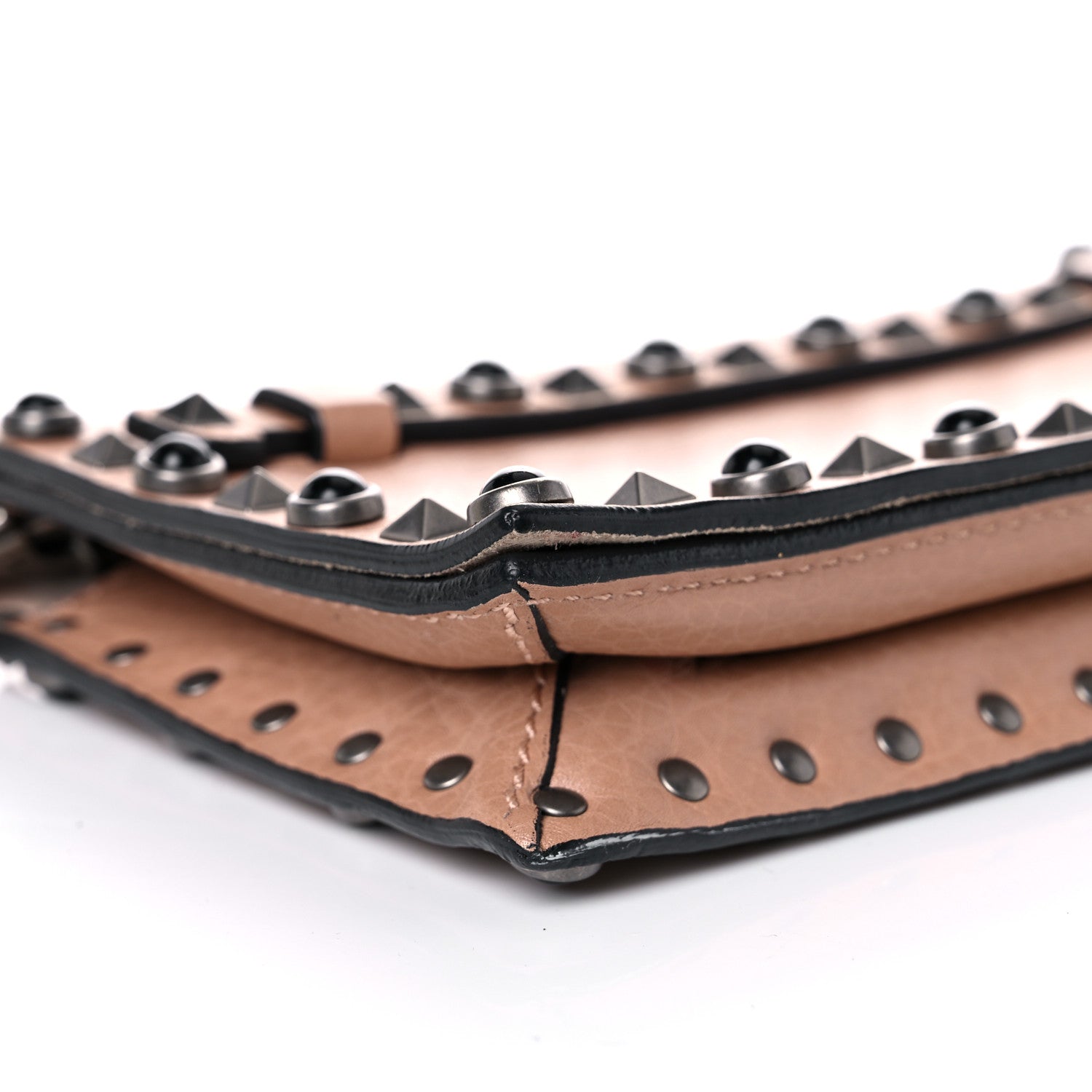 Valentino Garavani Pebbled Calfskin Onyx Small Rockstud Rolling Wristlet Clutch Soft Noisette 7 of 15