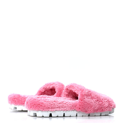 Prada Terry Cloth Logo Lug Sole 20mm Slide Sandals 38 Petalo Black 4 of 7
