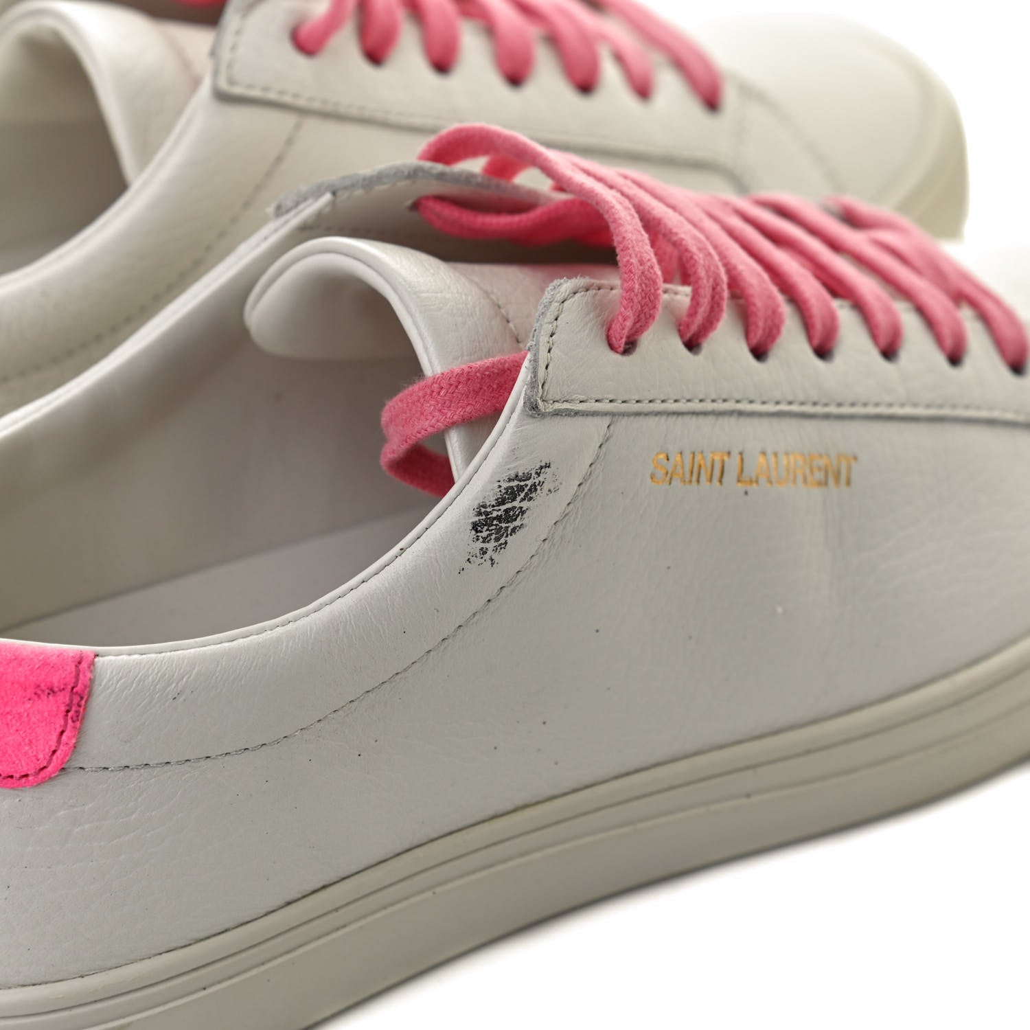 Saint Laurent Grained Calfskin Andy Low Top Sneakers 35 White Pink 10 of 14