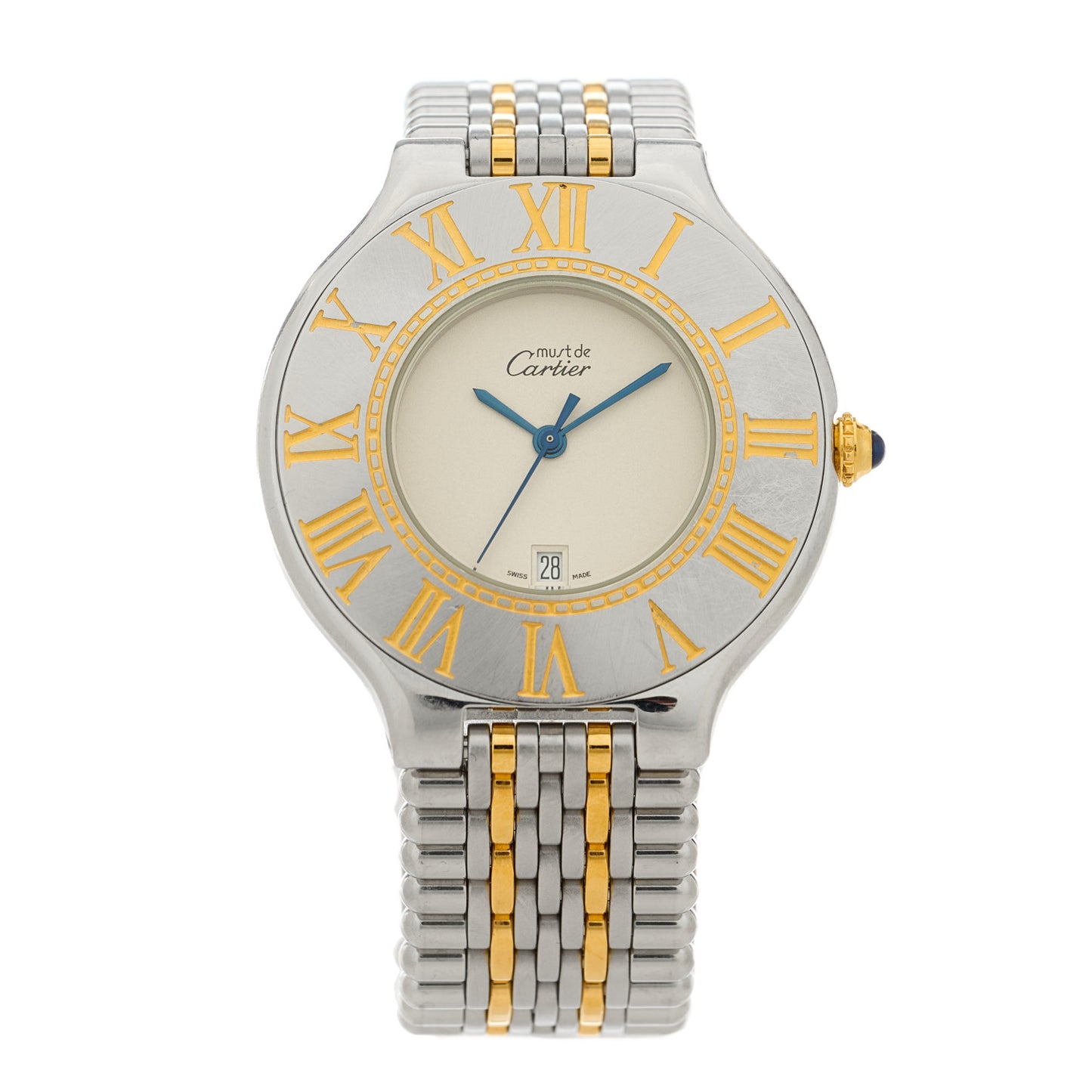 Stainless Steel 18K Yellow Gold 35mm Must De 21 Bullet Link Quartz Watch