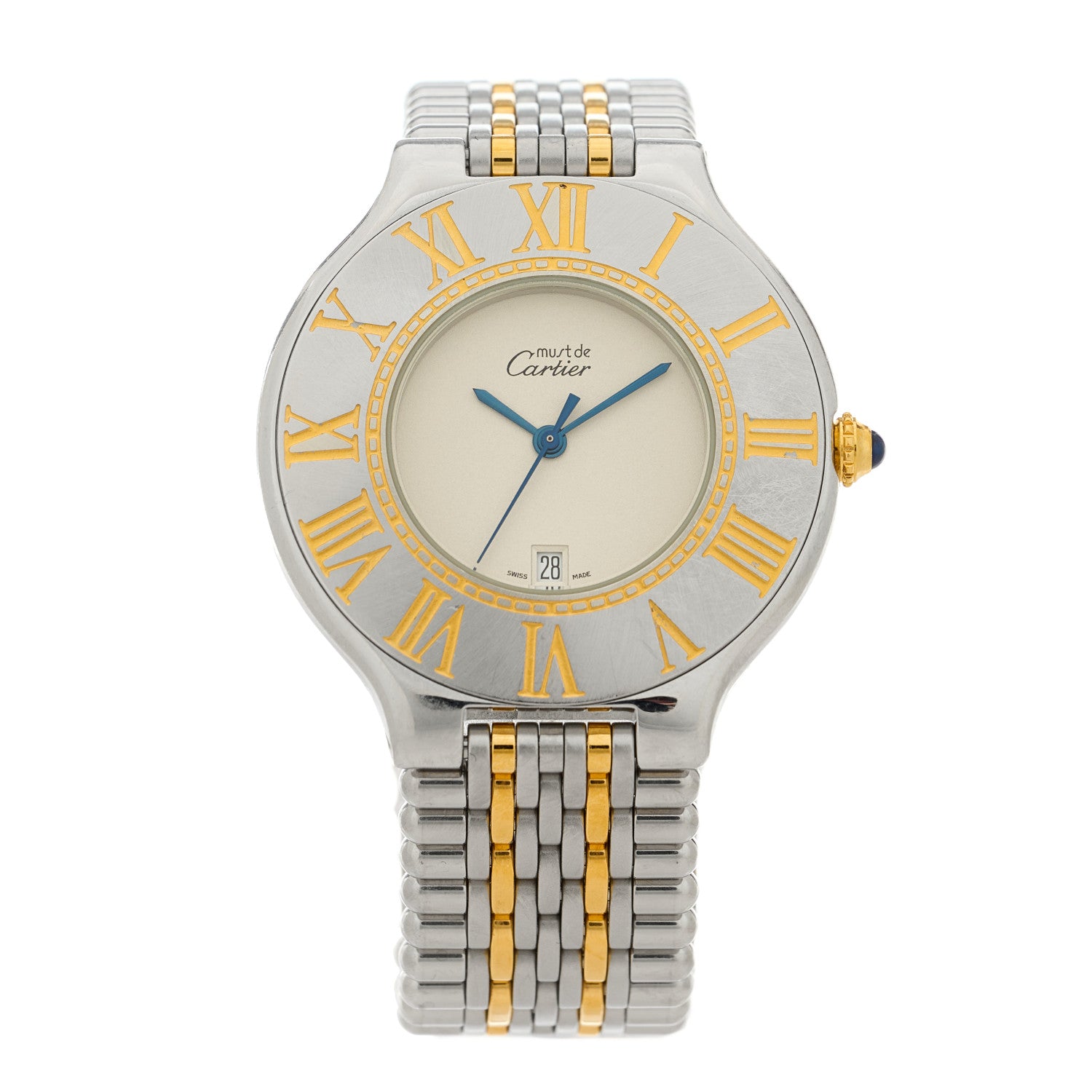 Cartier Stainless Steel 18K Yellow Gold 35mm Must De 21 Bullet Link Quartz Watch 1 of 4