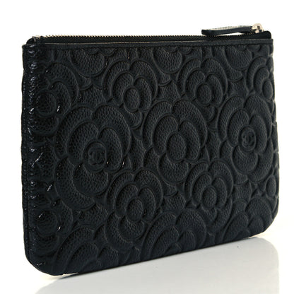 Chanel Caviar Camellia Embossed Cosmetic Pouch Black 3 of 7