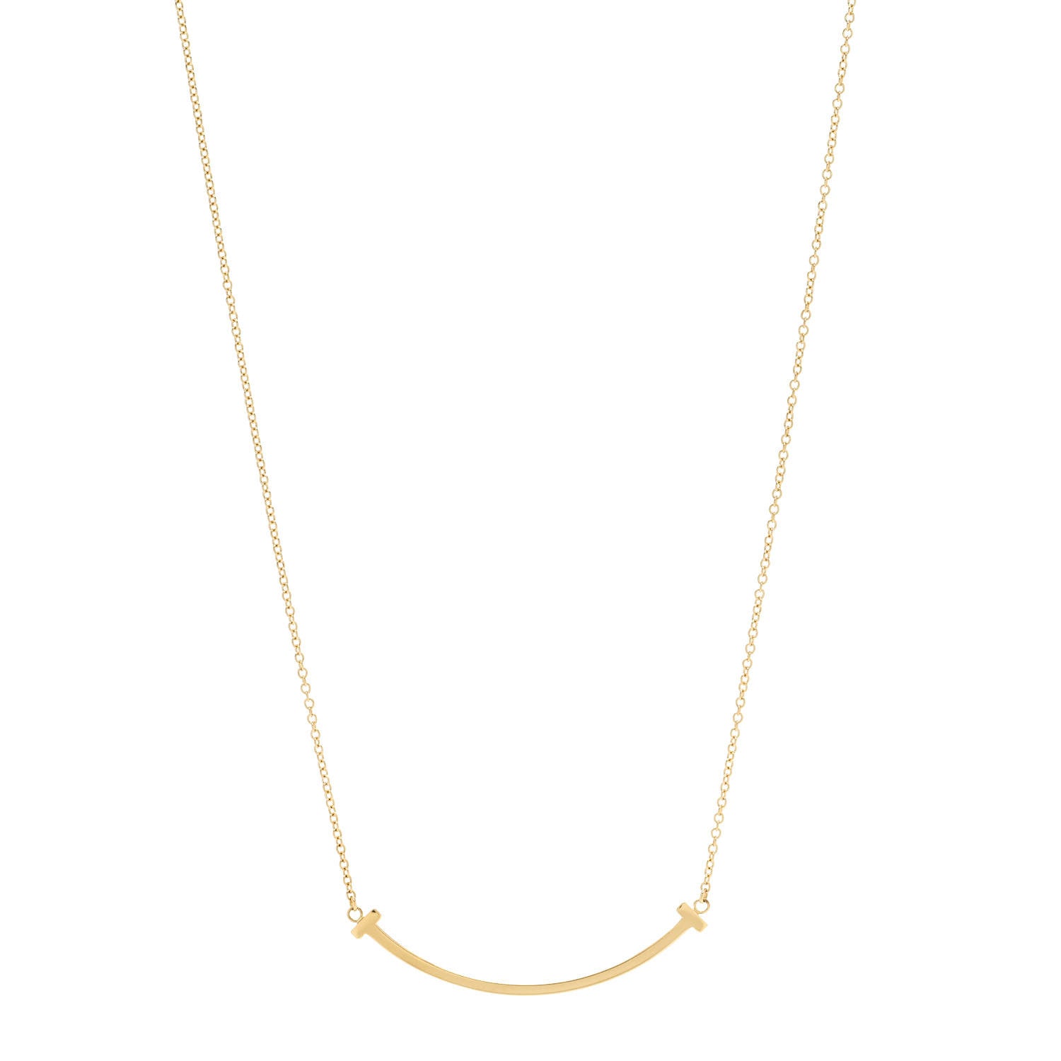 Tiffany 18K Yellow Gold Small T Smile Pendant Necklace 1 of 5