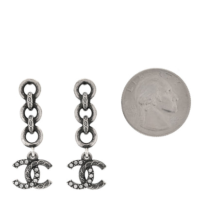 Chanel Crystal CC Chain Drop Earrings Silver 2 of 5