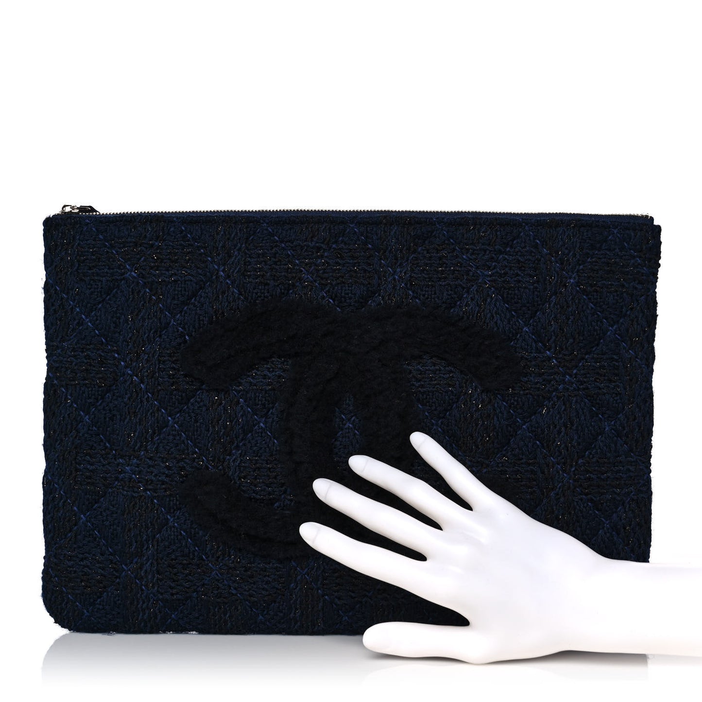 Wool Knit CC Cosmetic Pouch Navy Blue