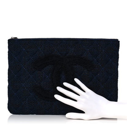Chanel Wool Knit CC Cosmetic Pouch Navy Blue 2 of 9