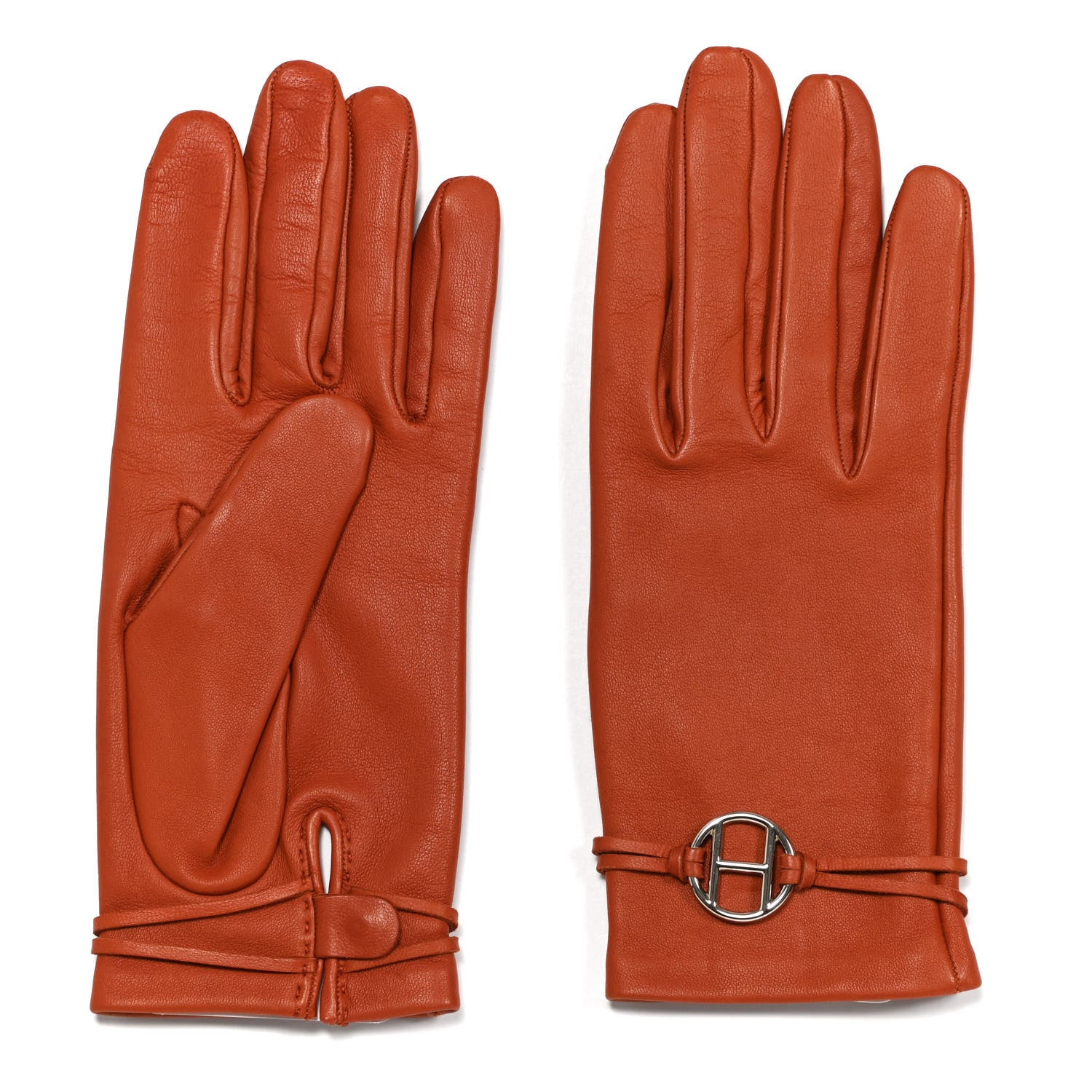 Hermes Lambskin Gloves Orange 2 of 5