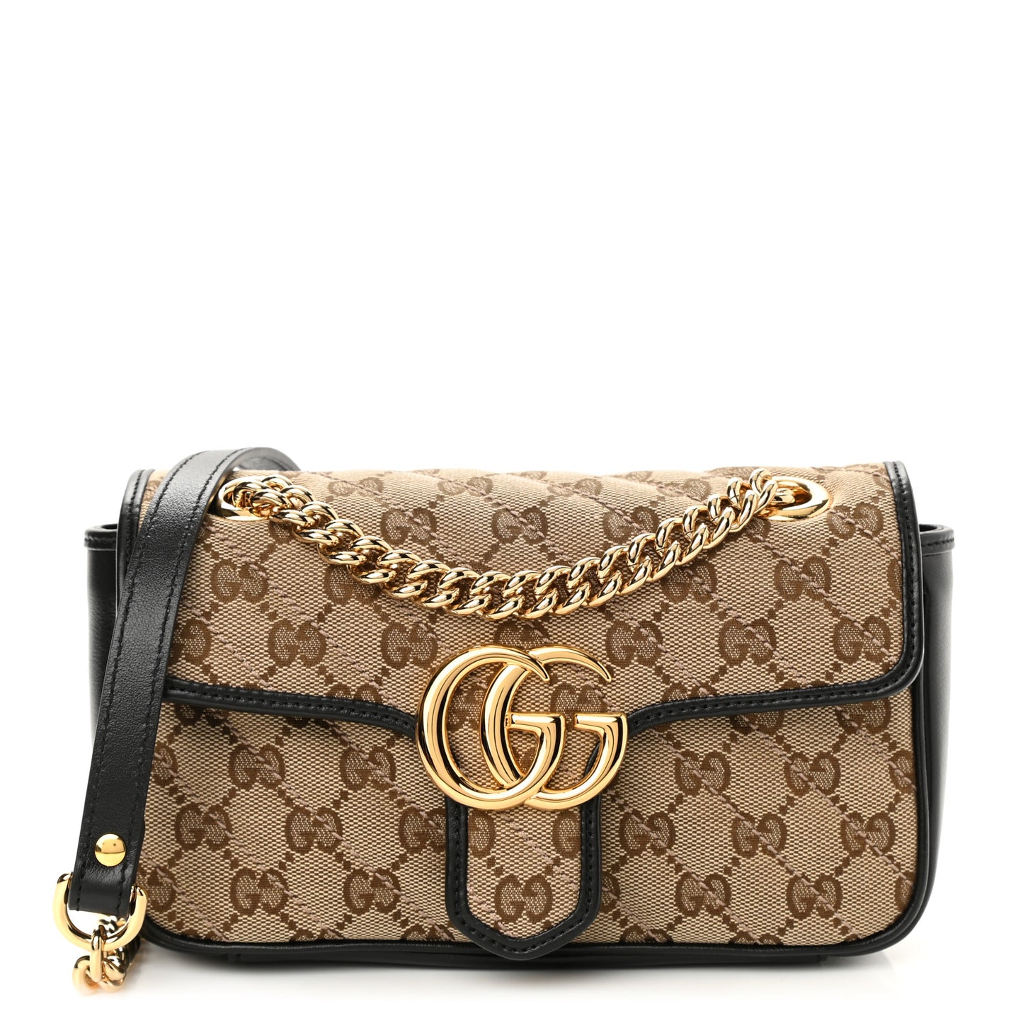 Monogram Matelasse Diagonal Mini GG Marmont Shoulder Bag Beige Black