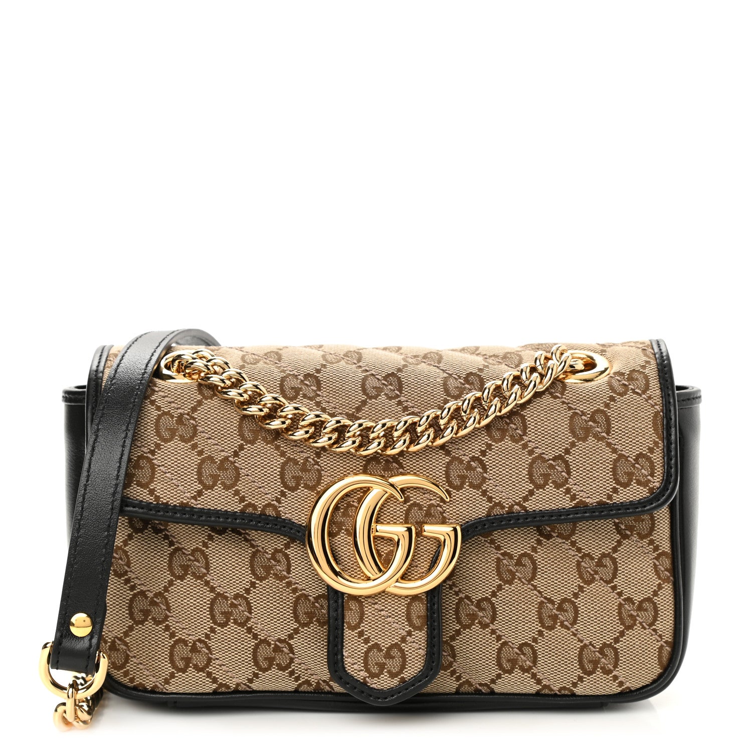 Gucci Monogram Matelasse Diagonal Mini GG Marmont Shoulder Bag Beige Black 1 of 8