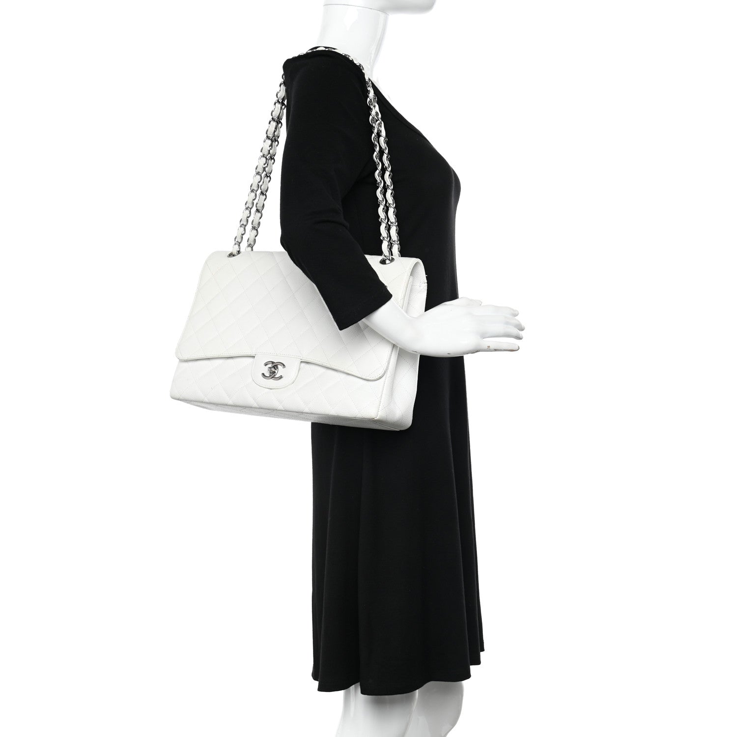 Chanel Caviar Quilted Maxi Single Flap White 2 of 18