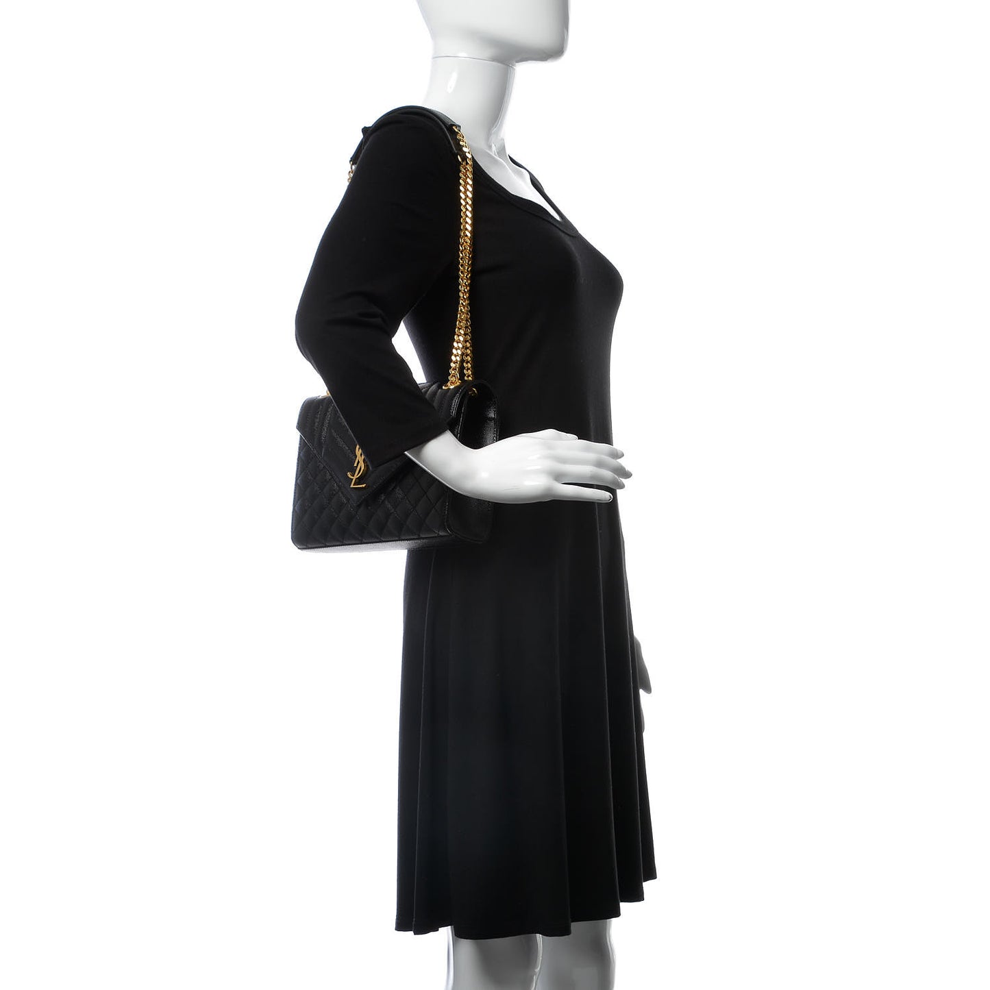 Grain De Poudre Textured Mixed Matelasse Triquilt Medium Monogram Satchel Black