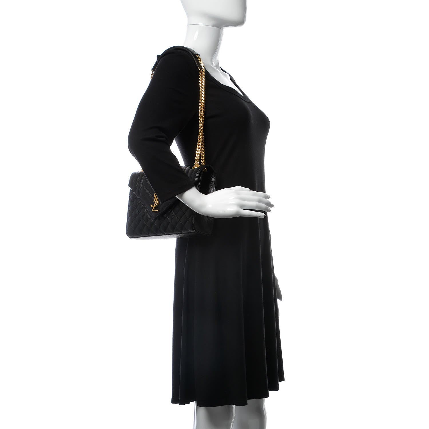 Saint Laurent Grain De Poudre Textured Mixed Matelasse Triquilt Medium Monogram Satchel Black 3 of 9
