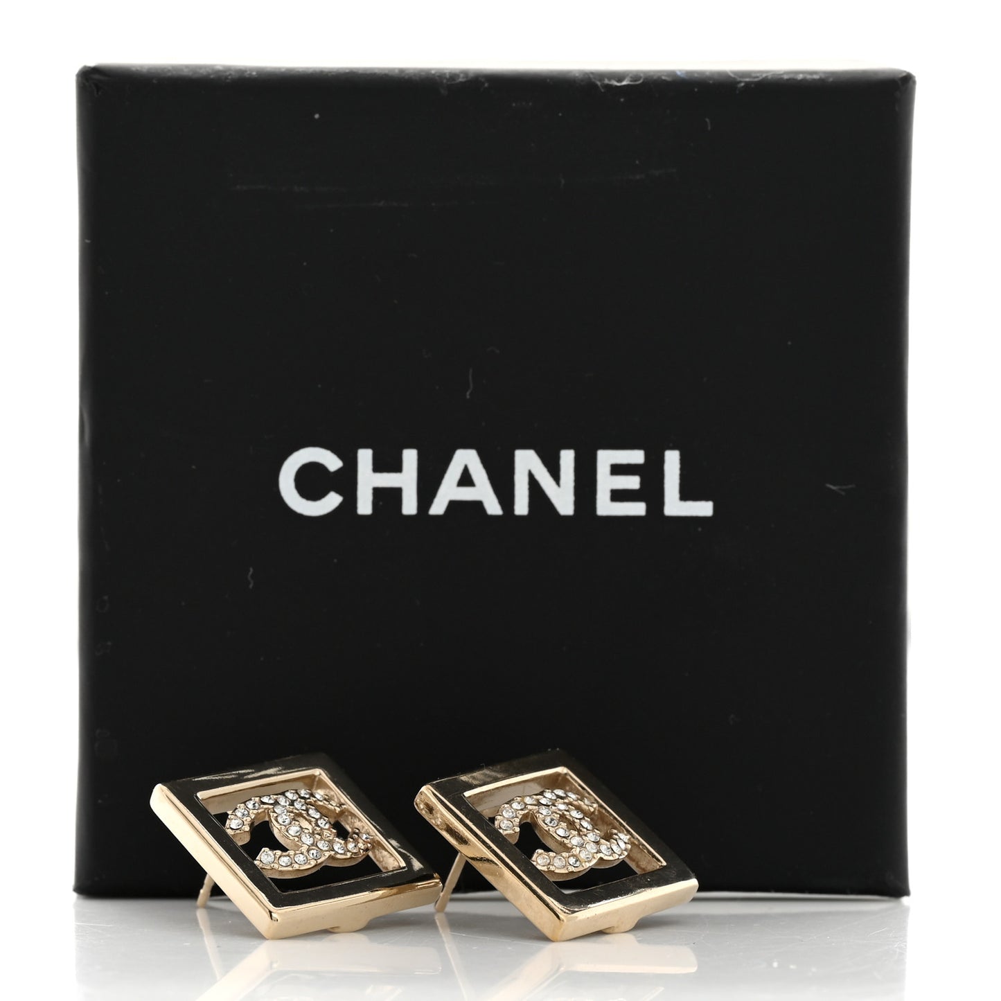 Metal Crystal Square CC Earrings Gold