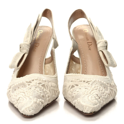 Christian Dior Mesh Embroidered J'Adior Slingback 100mm Pumps 38.5 Ivory 2 of 8