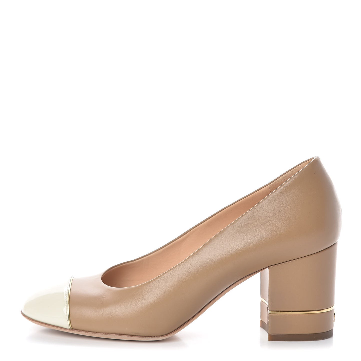 Lambskin Patent Cap Toe Pumps 37.5 Beige