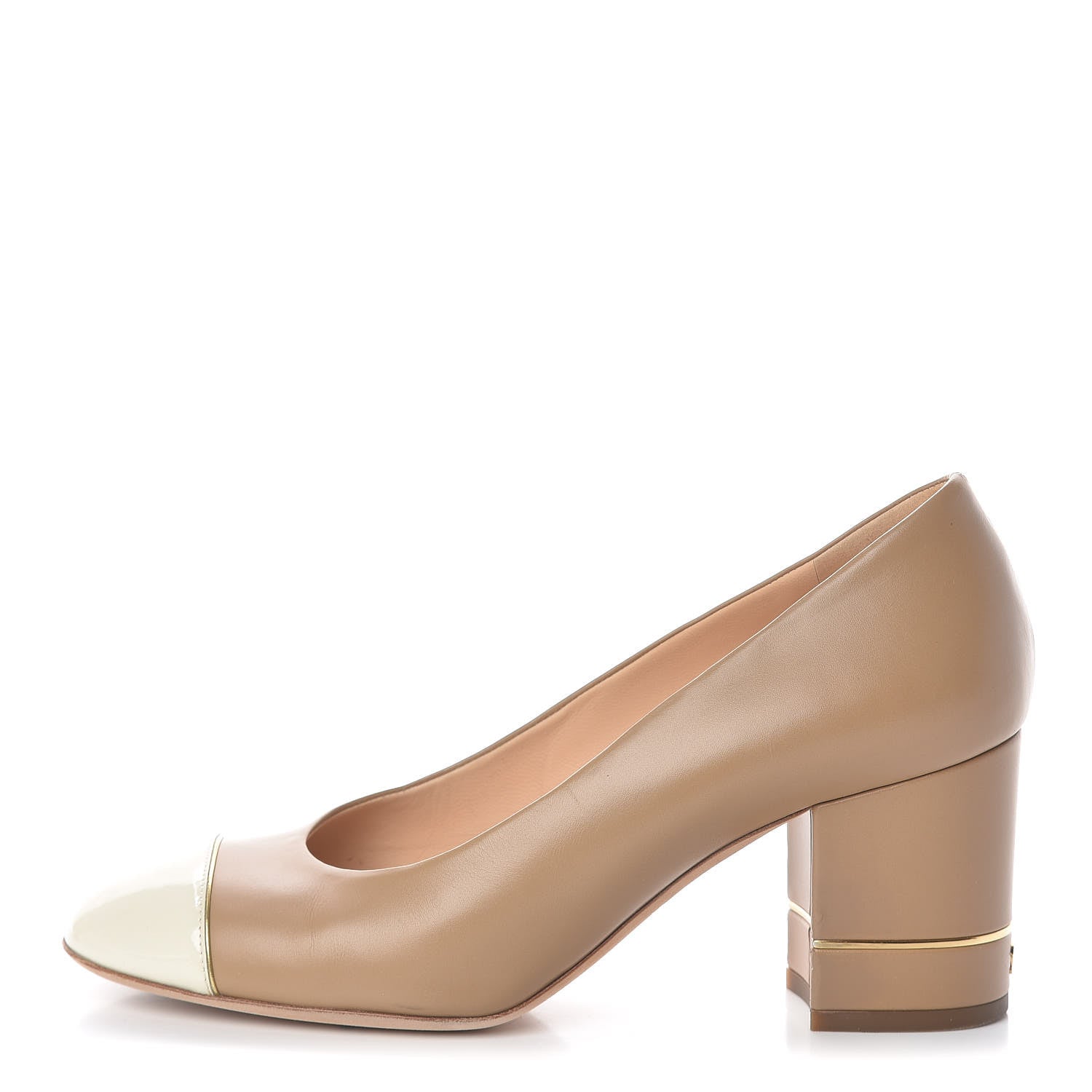 Chanel Lambskin Patent Cap Toe Pumps 37.5 Beige 1 of 14
