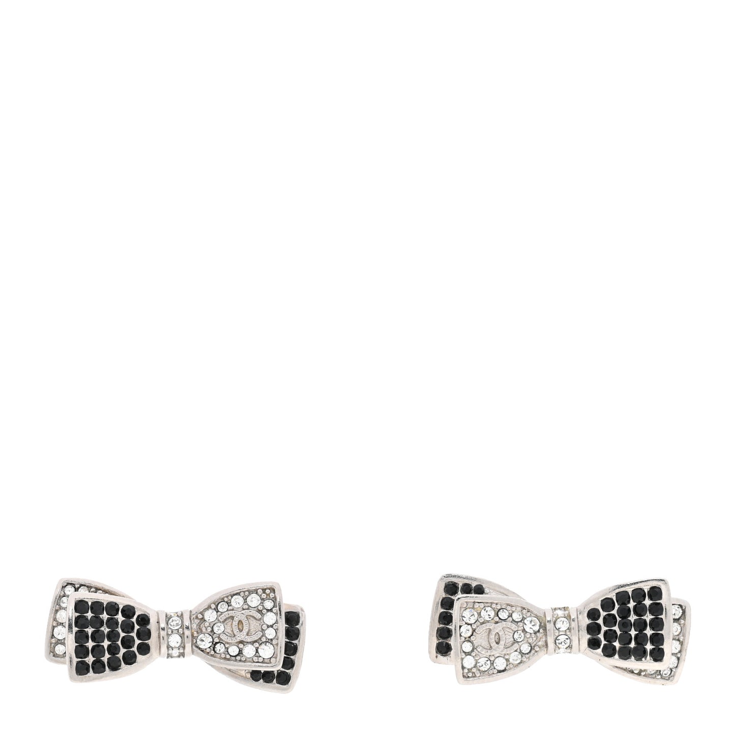 Crystal CC Bow Tie Earrings Black Silver