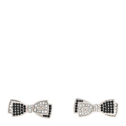 Chanel Crystal CC Bow Tie Earrings Black Silver 1 of 4