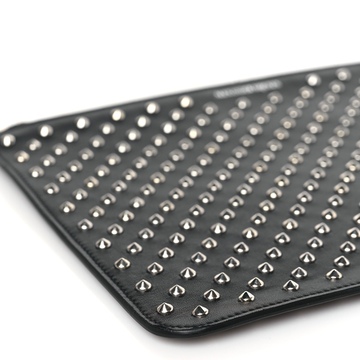 Calfskin Studded Skull Zip Pouch Black