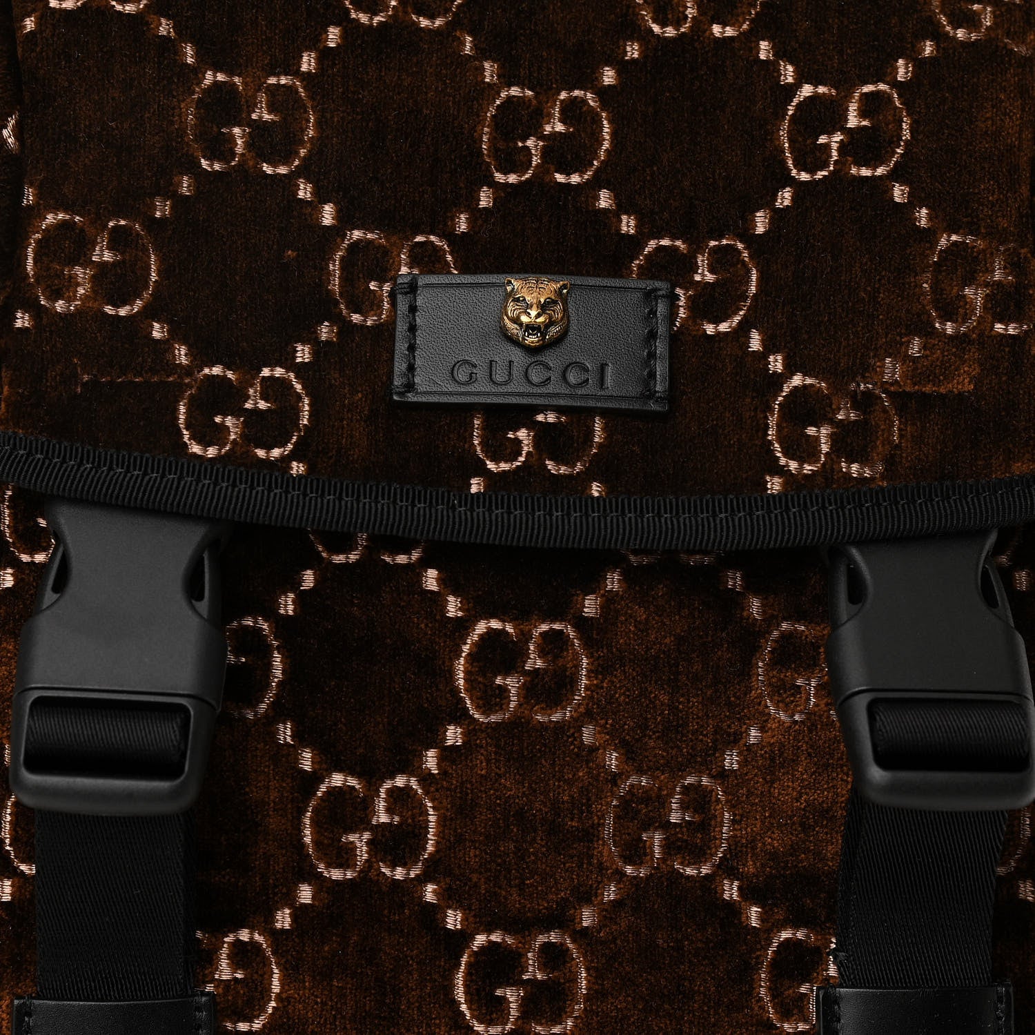 Gucci Velvet GG Monogram Web Medium Double Buckle Backpack Brown Black 8 of 10